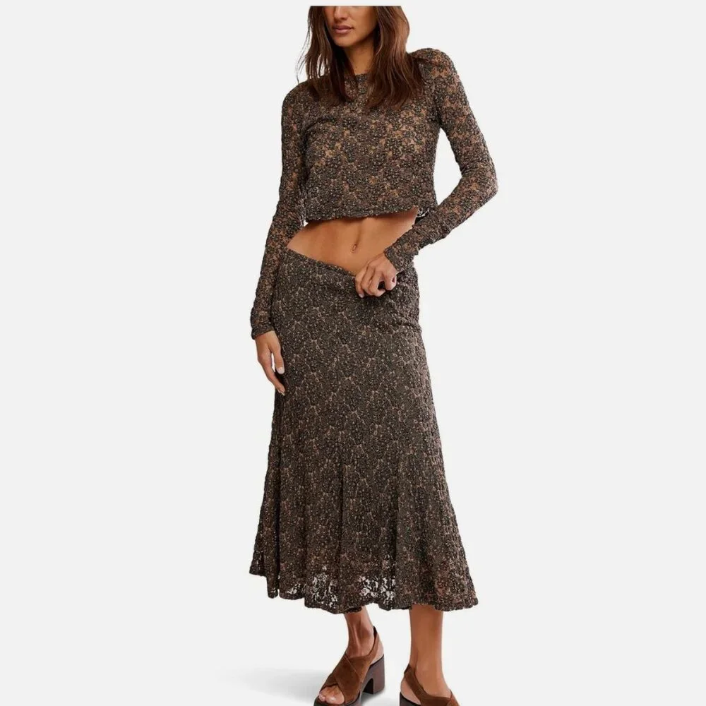 NWOT Free People women's Laney Long Sleeved Set Olive Green